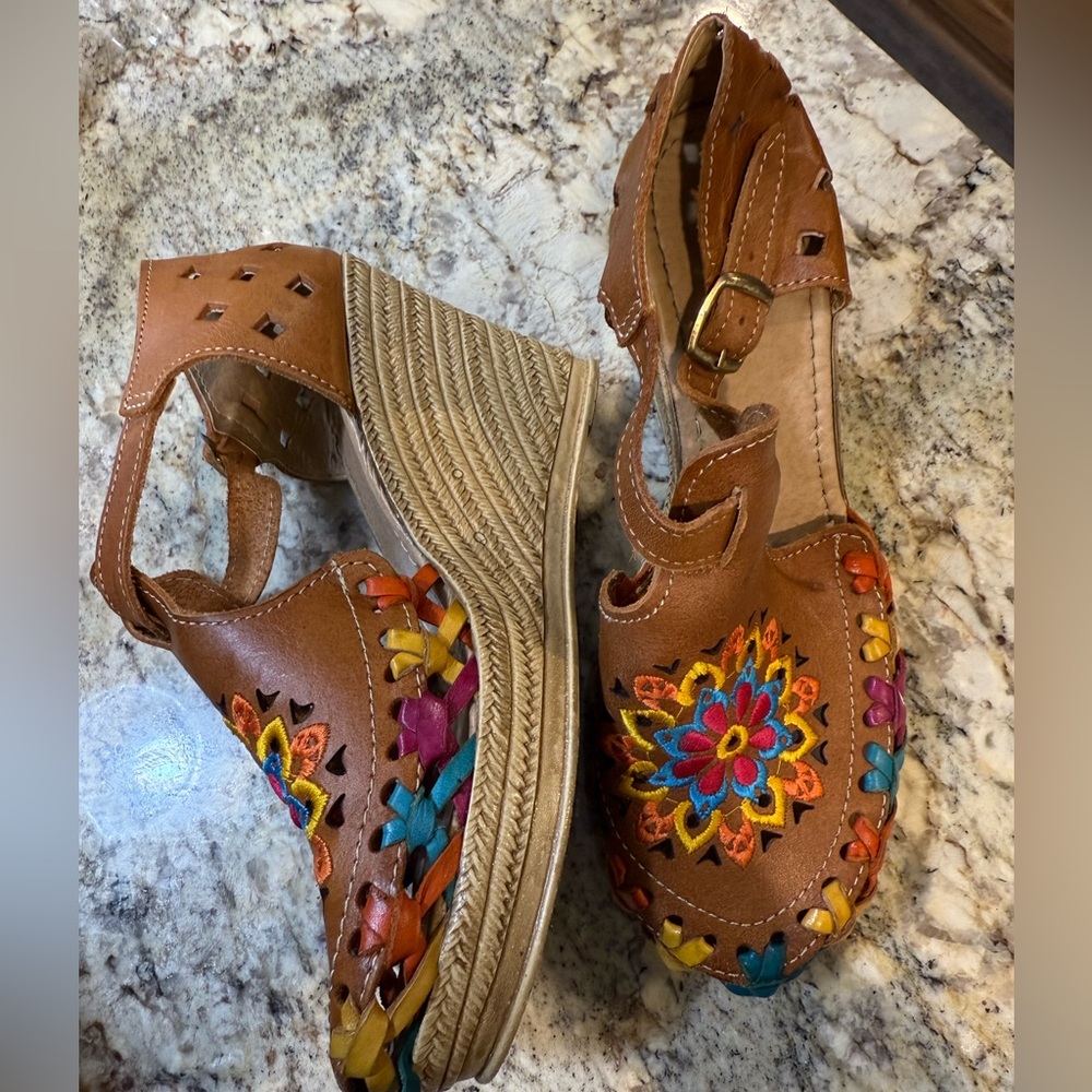 Mexican Colorful Embroidered Wedge Sandals